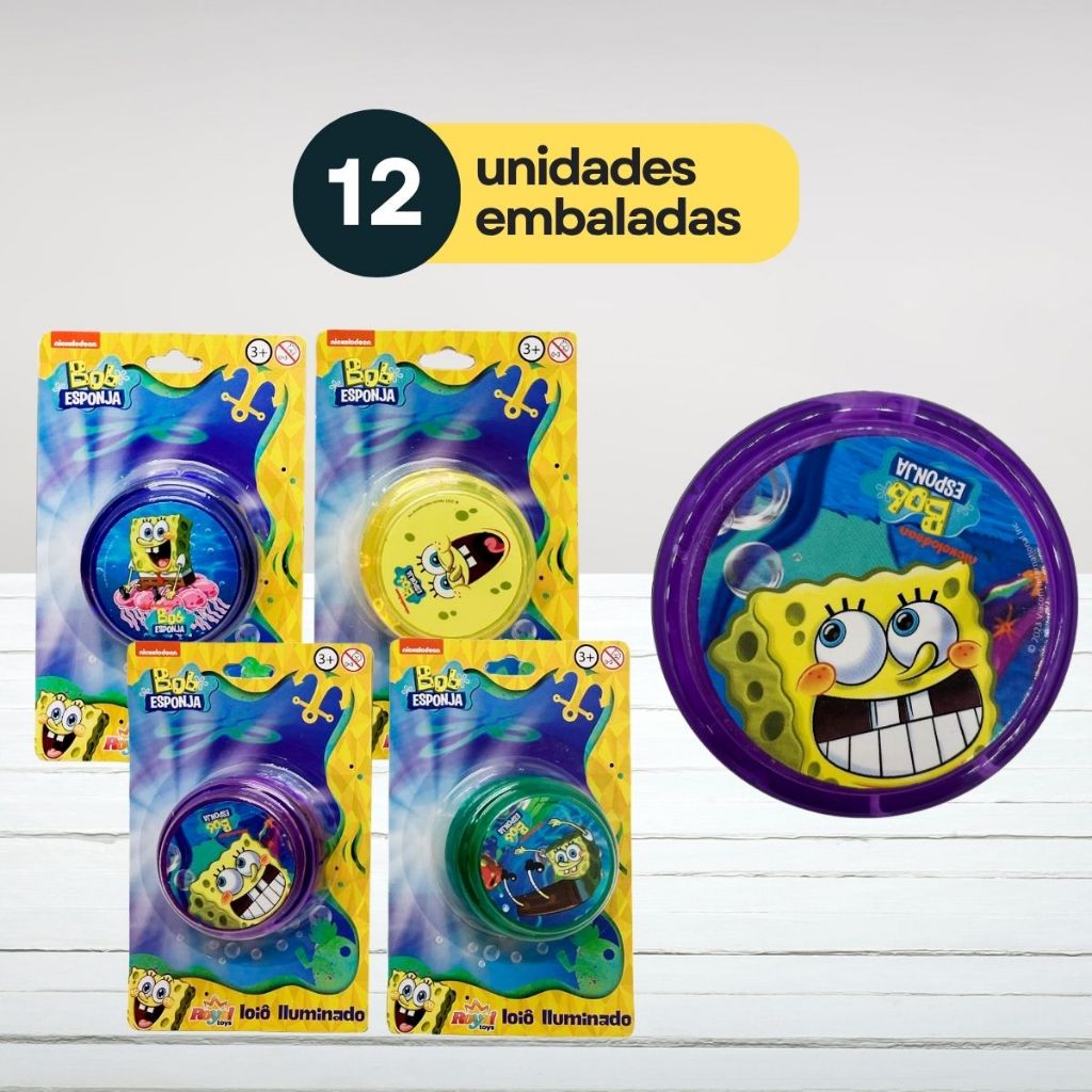 Ioiô Iluminado Bob Esponja Lembrançinha Criança Kit 12 Unidades