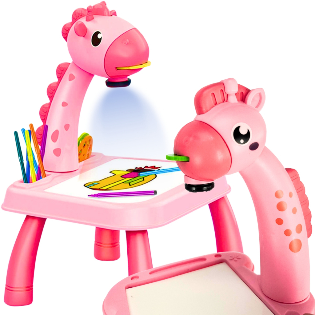 Mesinha de Desenho Projetora Rosa Brinquedo Menina Lousa Mágica Infantil Educacional Kids