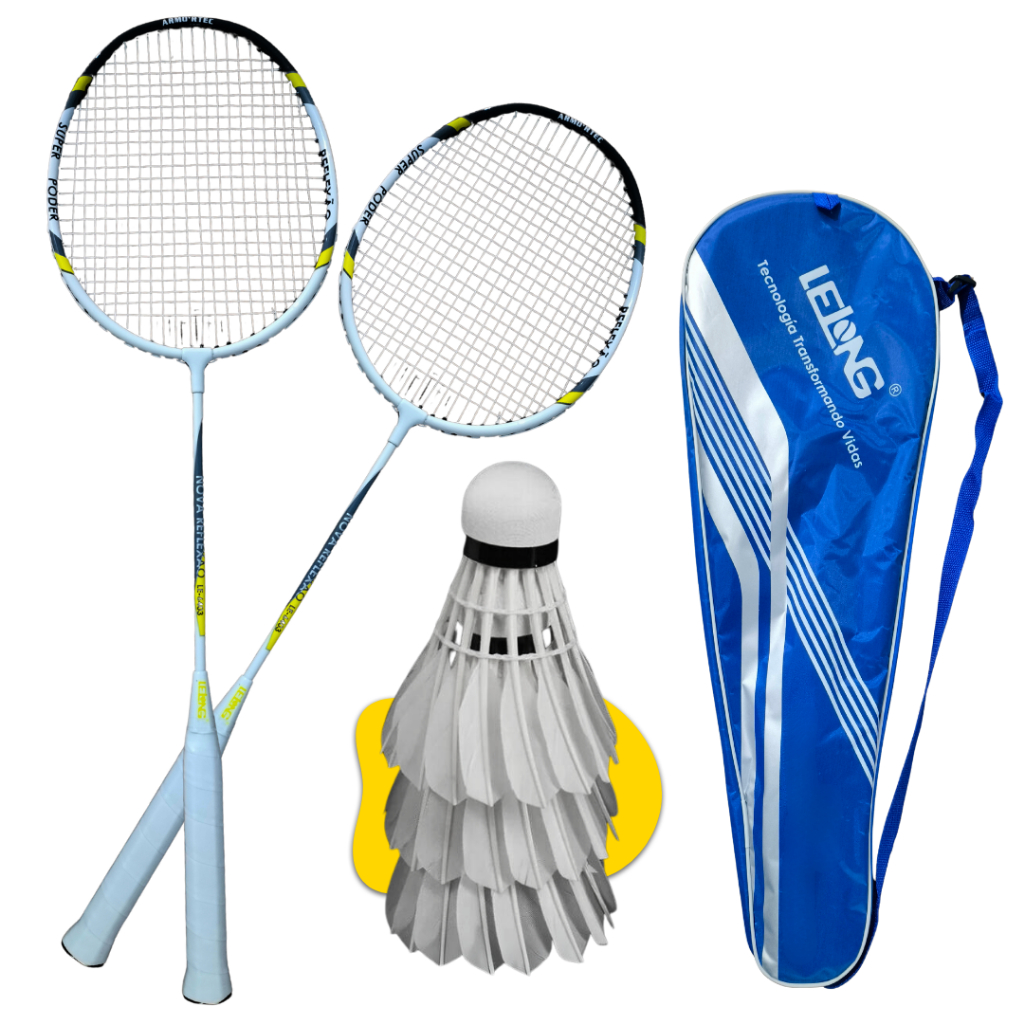 Jogo de Raquete Badminton completo com 2 raquetes 3 petecas e Bolsa