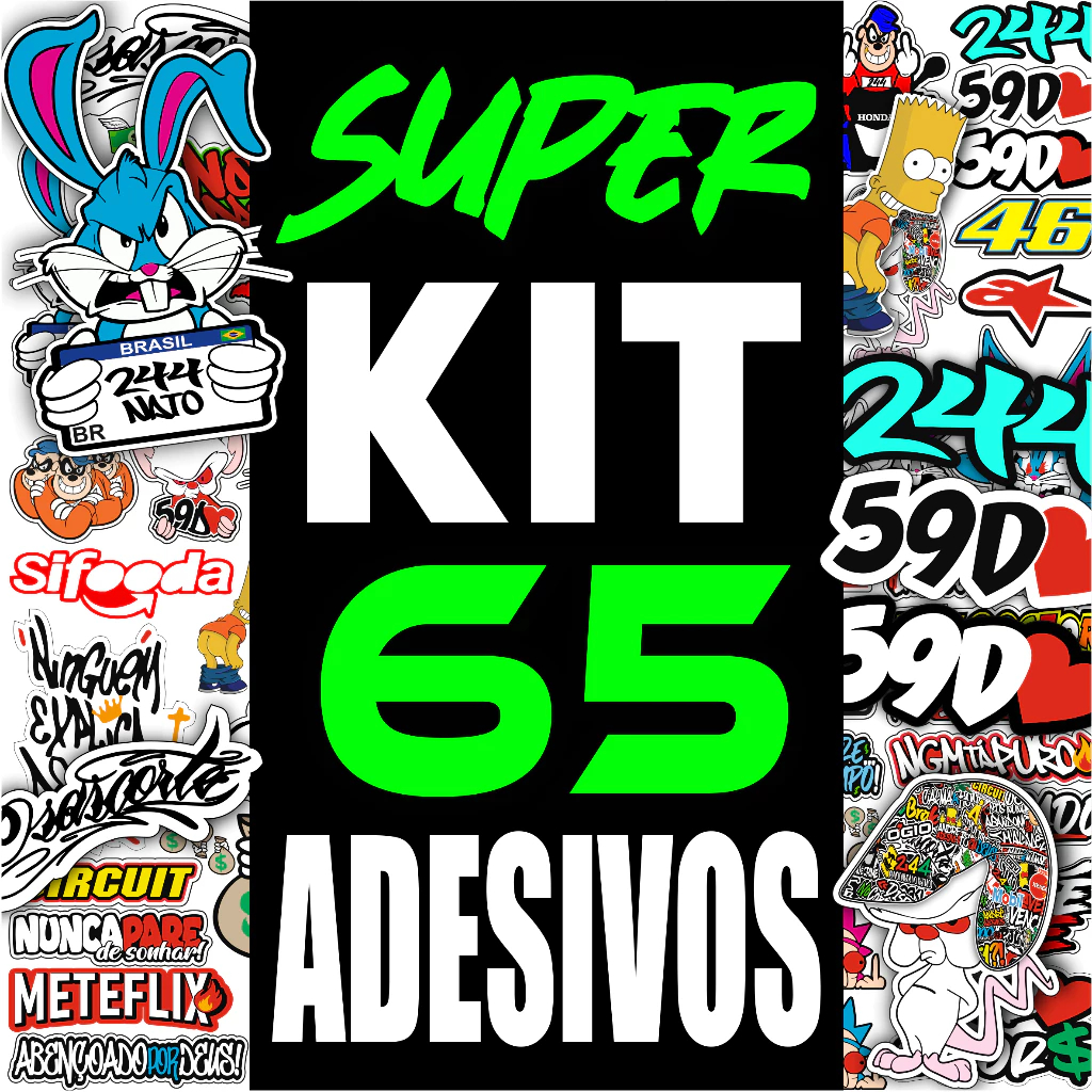 Kit 65 Adesivos Para Capacete Carro Bike Moto Prova DÁgua
