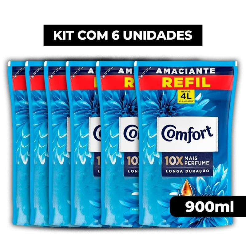 Amaciante Comfort Fiber Protect Concentrado 900ml Sachê kit com 6 unidade