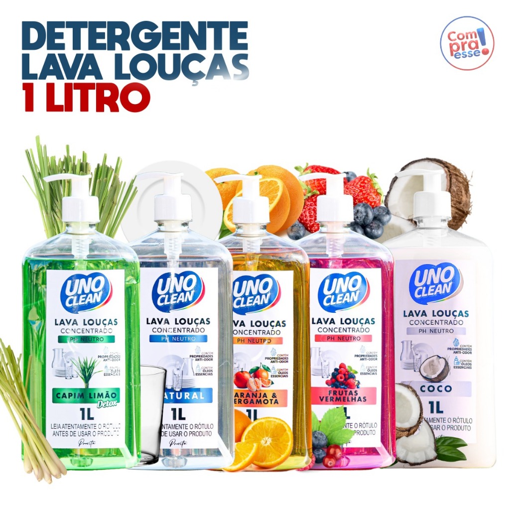 Detergente Lava Louças Concentrado Premium 1L + Escova Com Recipiente Multiuso Dispenser Detergente
