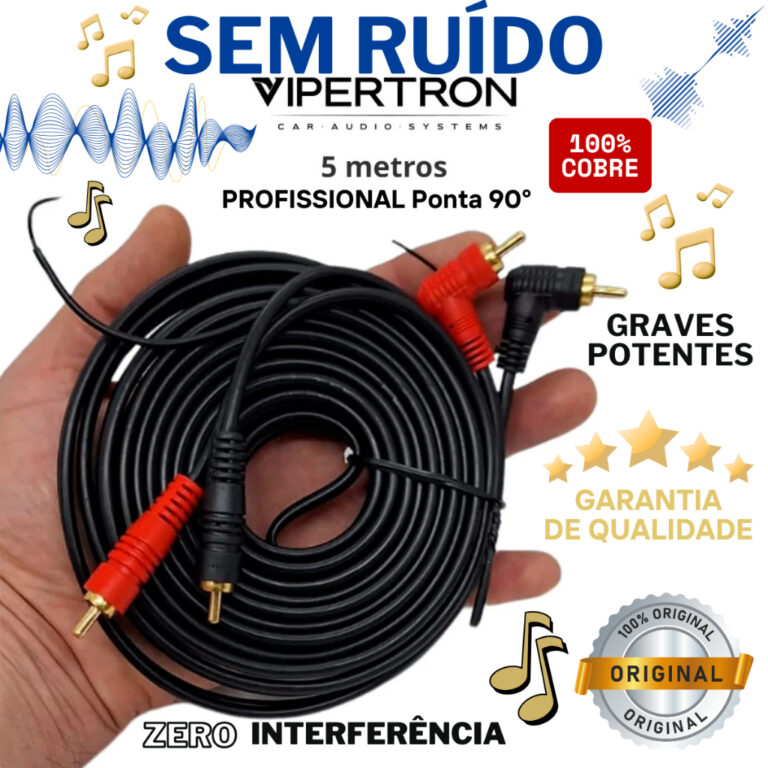 Cabo RCA 5 Metros Emborrachado Automotivo Som Prof