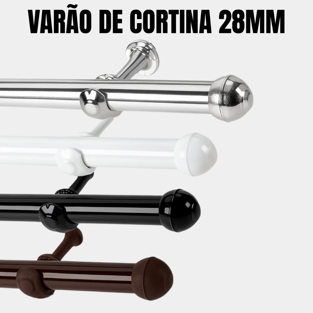 Varão de Cortina 3,0m x 28mm Aço Reforçado (Grosso) Várias Cores | Envio Imediato