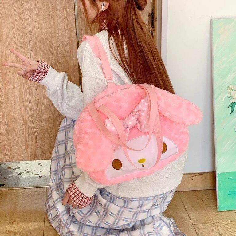 Bolsa Feminina My Melody Pelúcia Rosa Kawaii com 
