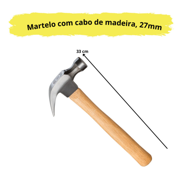 Martelo C/ Cabo Madeira  33CM Cabeça De Aço 27MM
