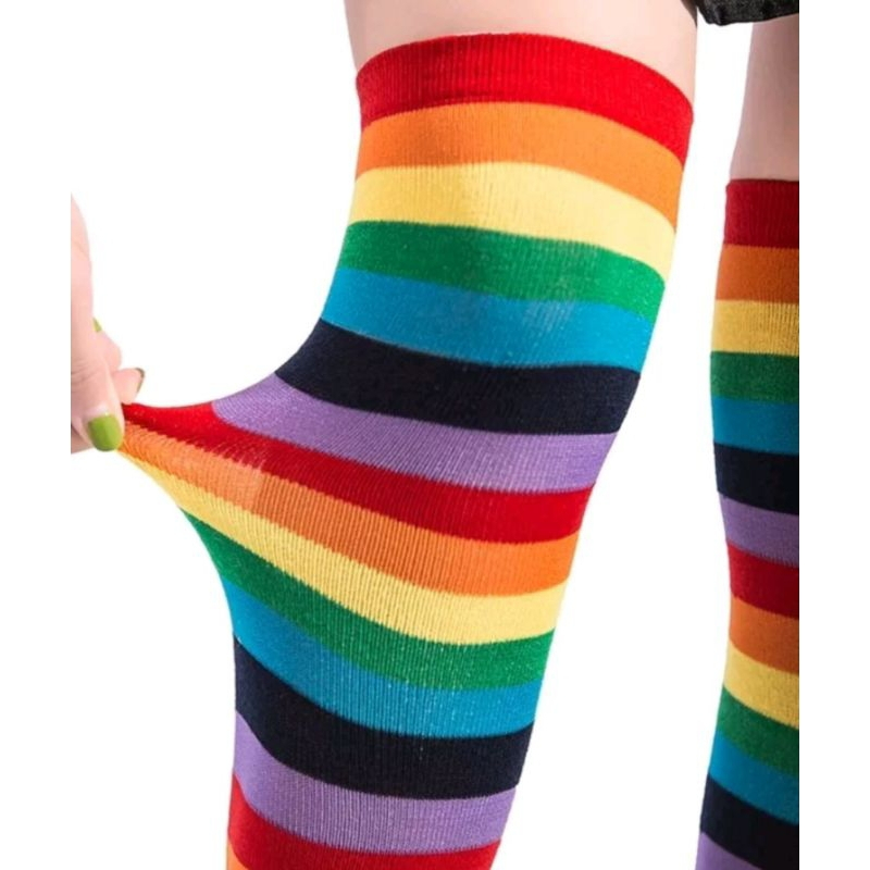 Kit 2 Pares Meias Listradas Coloridas Arco-Íris Divertidas Conforto e Estilo para Todas as Idades