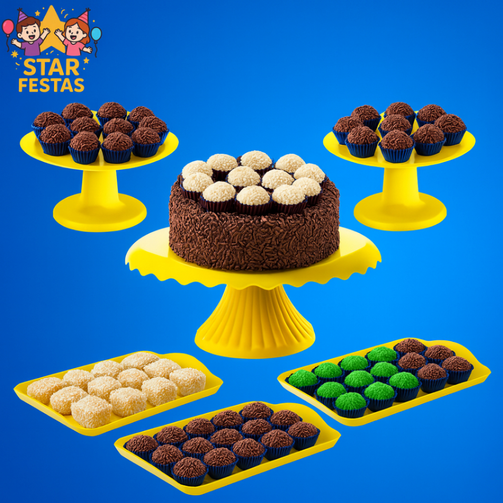 Mini Kit Festa – 1 Boleira Cake Renda 22cm , 2 Mini cakes e 3 Bandejas 20×13