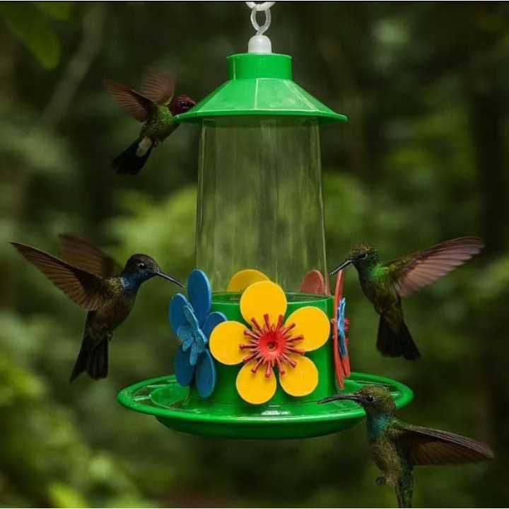 Bebedouro Beija Flor Colorido Com Poleiro e Telhad