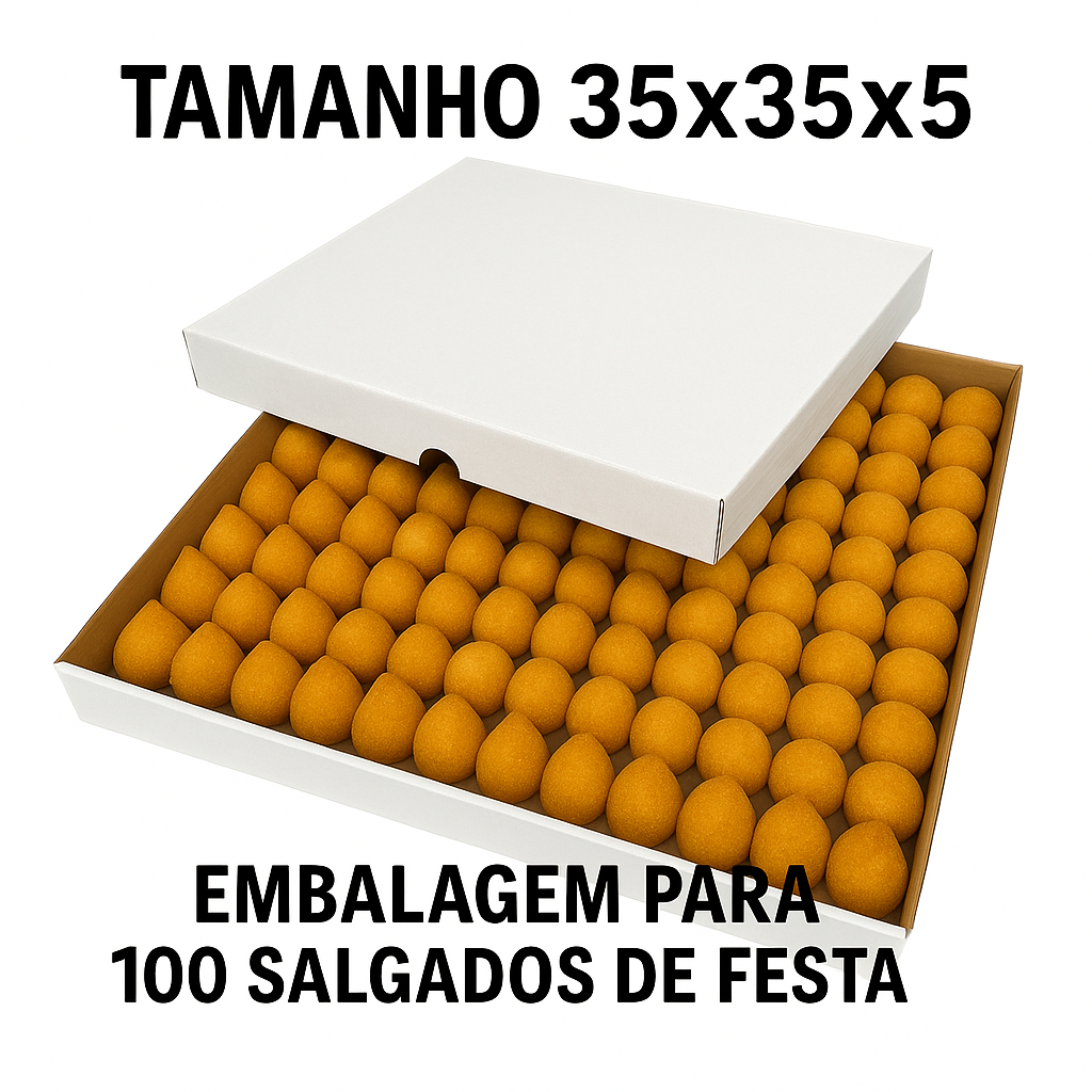 Kit 05 Caixas de Papelão 35x35x5  Tampa e Fundo  Branco e Kraft  Para Festa, Salgados e Doces  Envio