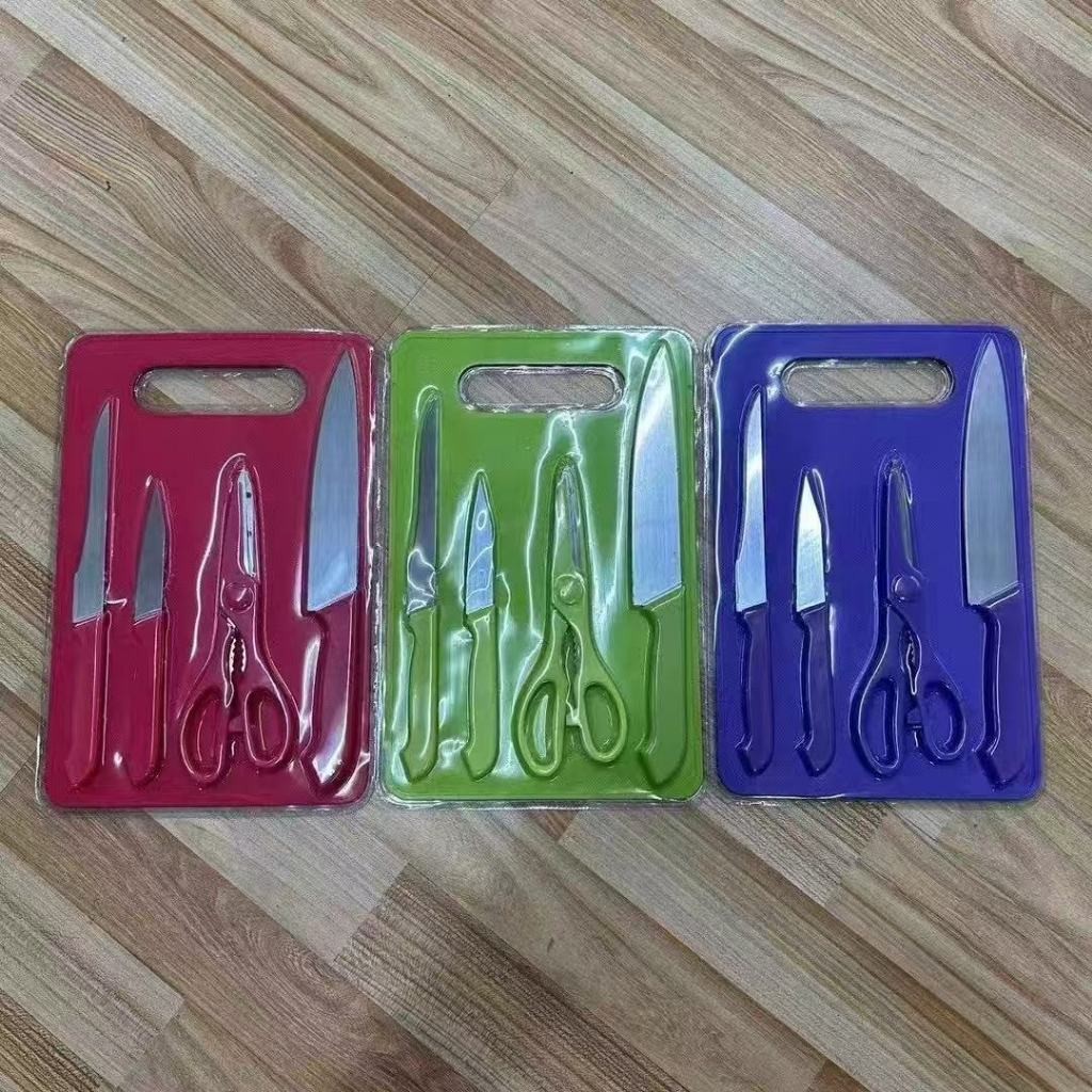 Kit completo jogo utensílios de cozinha 5  peças com tábua em silicone faca tesoura ANG