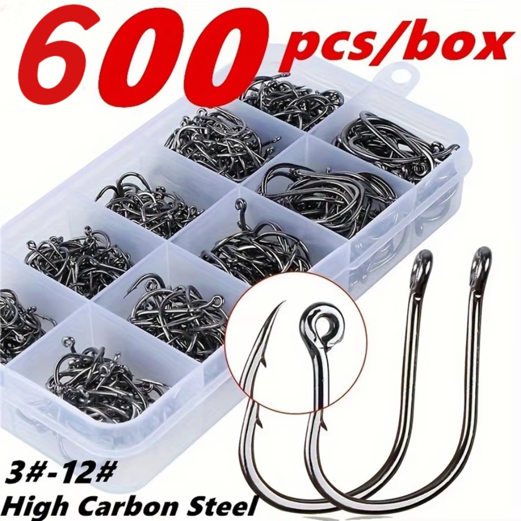 Kit Caixa de Pesca com 600 Anzóis Chinu Dourado #3 ao #12