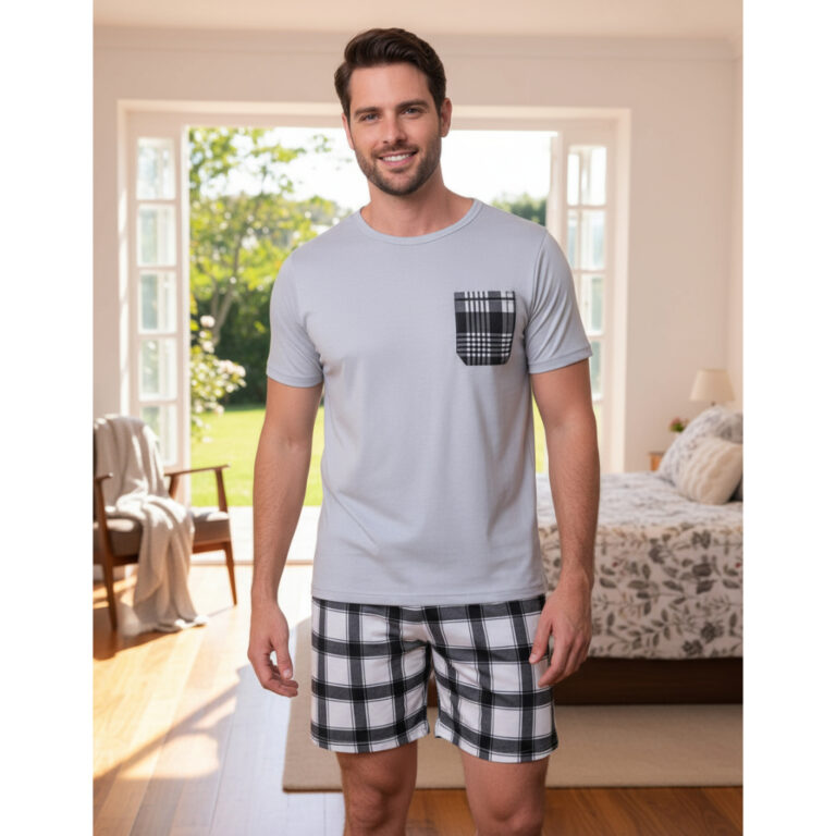 Pijama Masculino Xadrez Short Curto Verão Origina