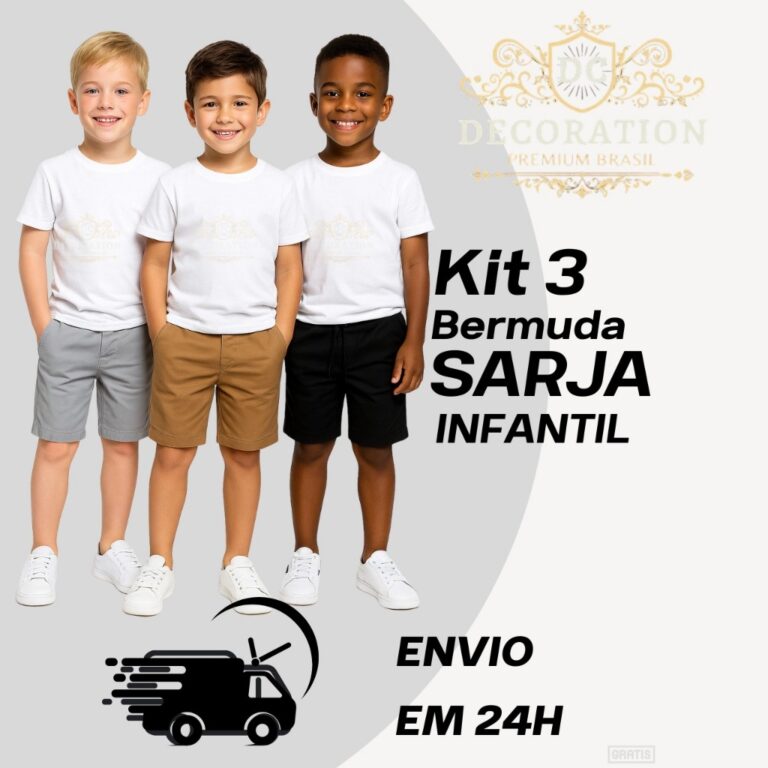 Kit 3 Bermuda Sarja Colorida Infantil Masculino Pr