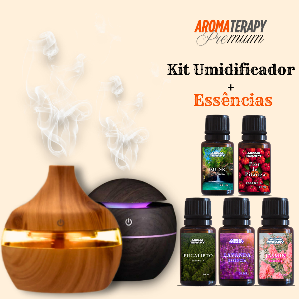 Umidificador de Ar + Essências Premium  Vaporizador Premium de Ambiente Essências Difusor De Ar