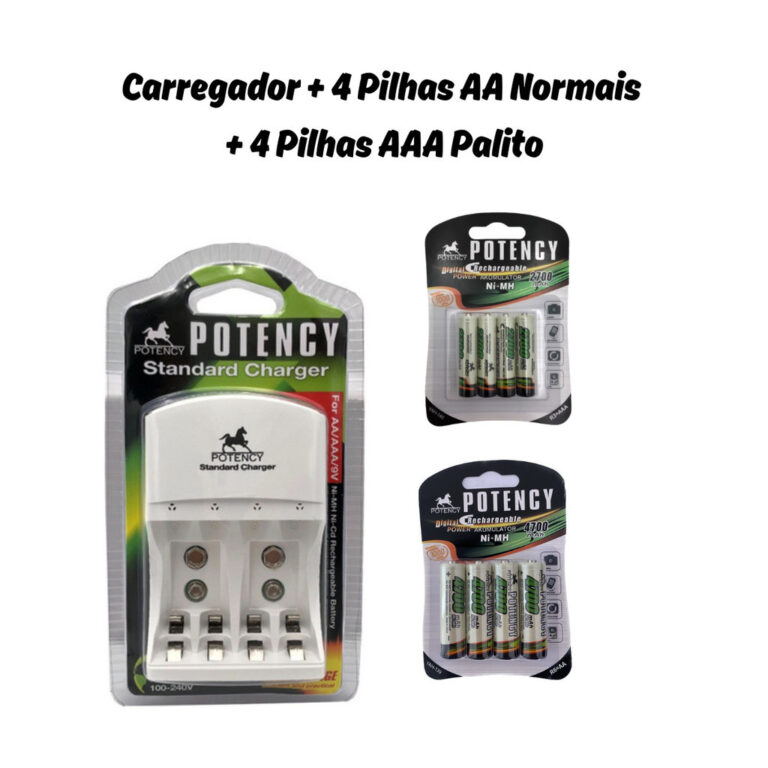 Kit Carregador De Pilhas AA/AAA/Bateria 9v Recarre