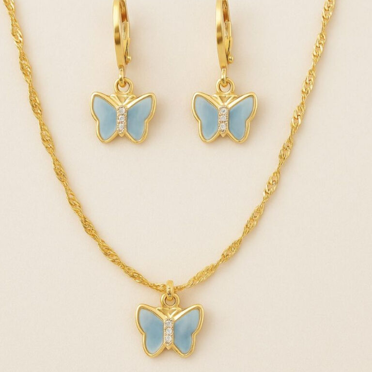 Conjunto Semijoia Banhado a Ouro Kit Colar e Brinc