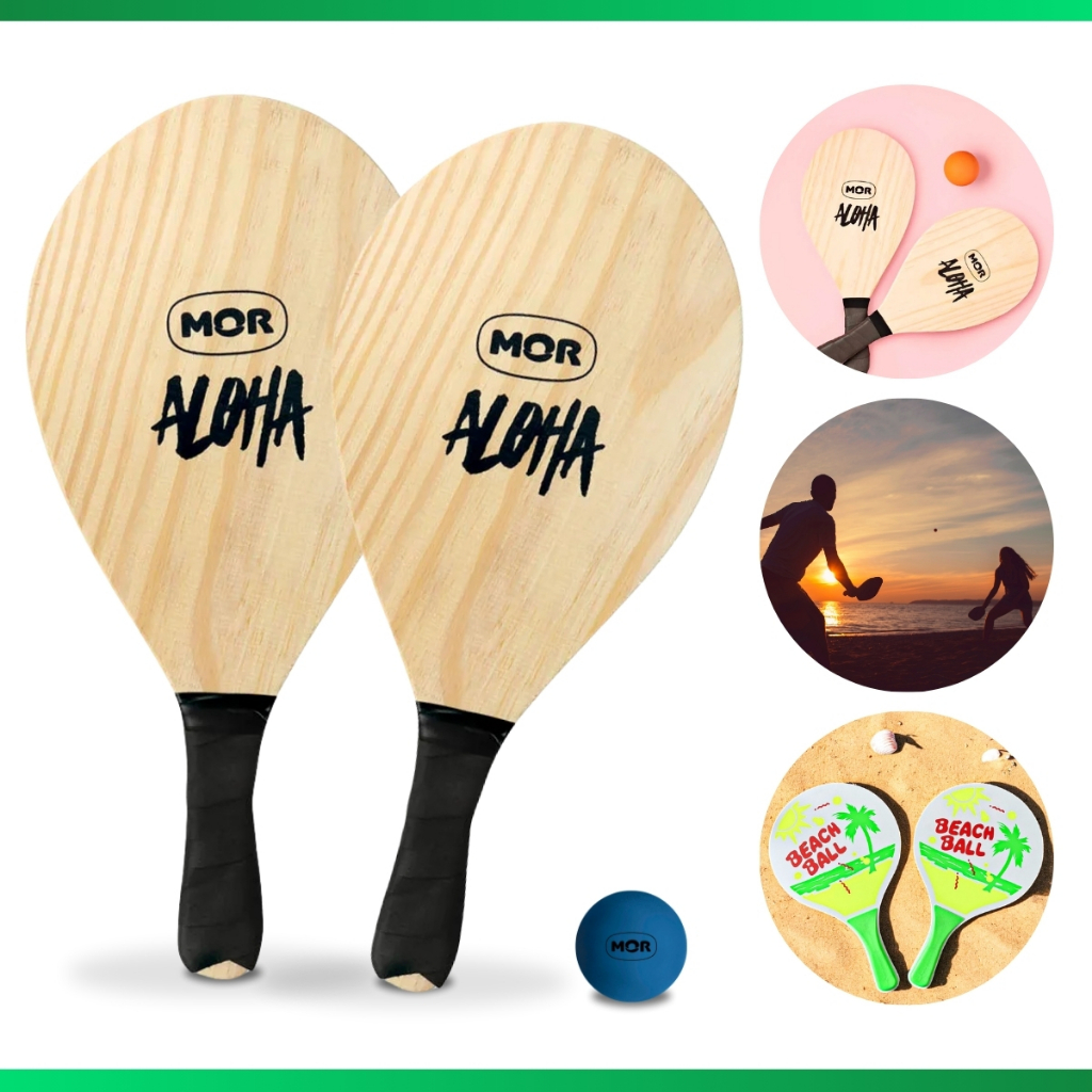 Kit Jogo Frescobol Tênis De Praia 2 Raquetes Madeira 1 Bola