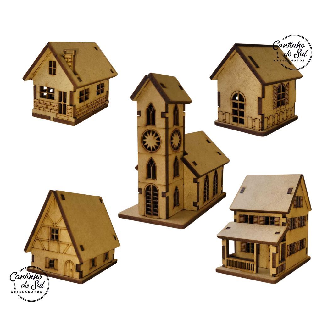 Vila Natalina Kit Mini Casinhas 5 Casinhas Enfeites de Natal