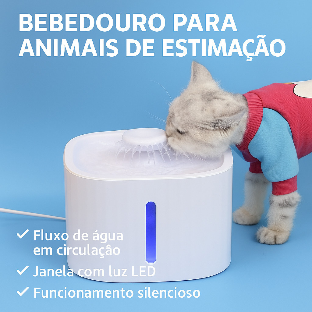 Bebedouro Fonte de Água Com Fio Elevado Automático Com Filtro Para Pet Cachorro Gato 3 Litros