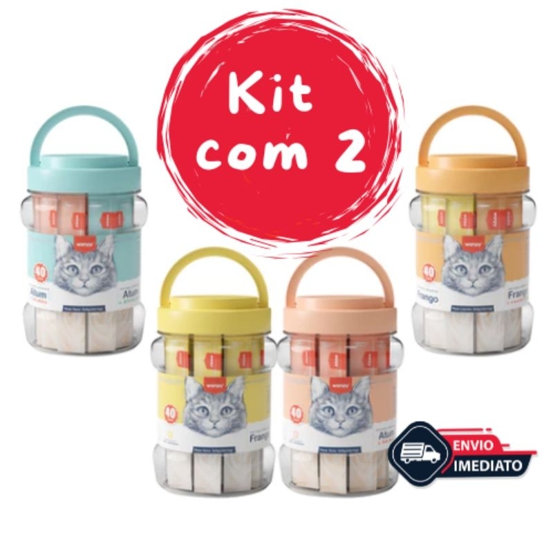 Kit 2 Wanpy c/ 40 Petiscos Creamy Para Gatos Sabores Cremoso