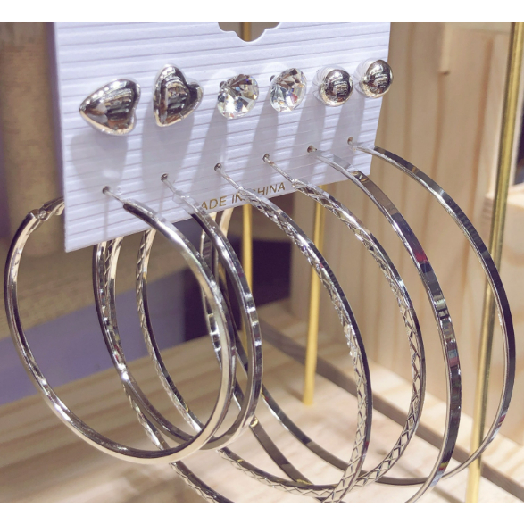 Conjunto de 6 pares de brincos de argola grandes r