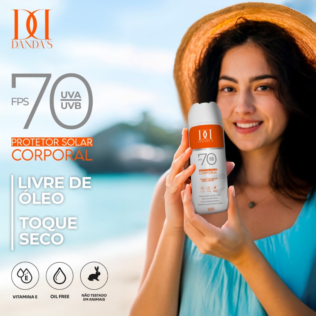 rotetor Solar FPS 70 Dandas 150ml Toque Seco Imediato Sem Oleosidade Uso Diário  UVA UVB