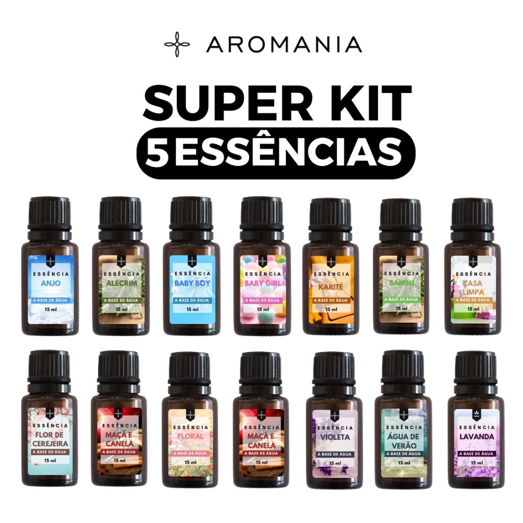 Kit com 5 Essências Para Umidificador e Difusor de Ambiente 15ml – Escolha seus Aromas