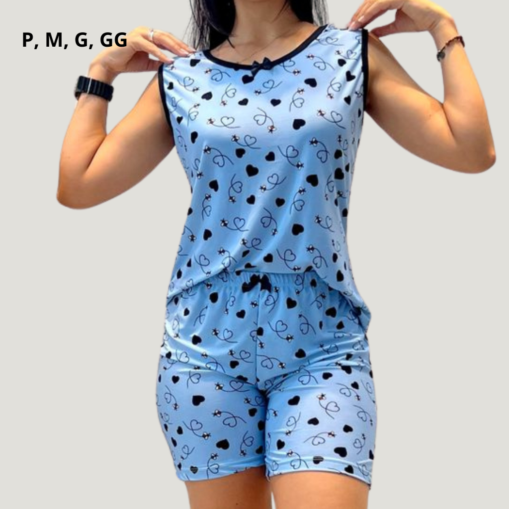 Pijama feminino adulto pescador Meia Coxa Senhora Baby Doll Estampado Confortável liganete Blusa sem