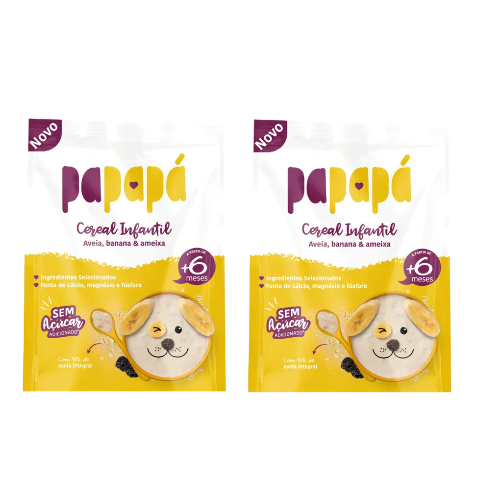 Kit 2x Cereal Infantil Aveia Banana Ameixa Sache170g Papapa