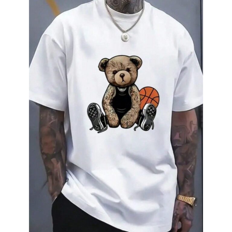 Camiseta Masculina Estampada Urso Basquete Camisa 