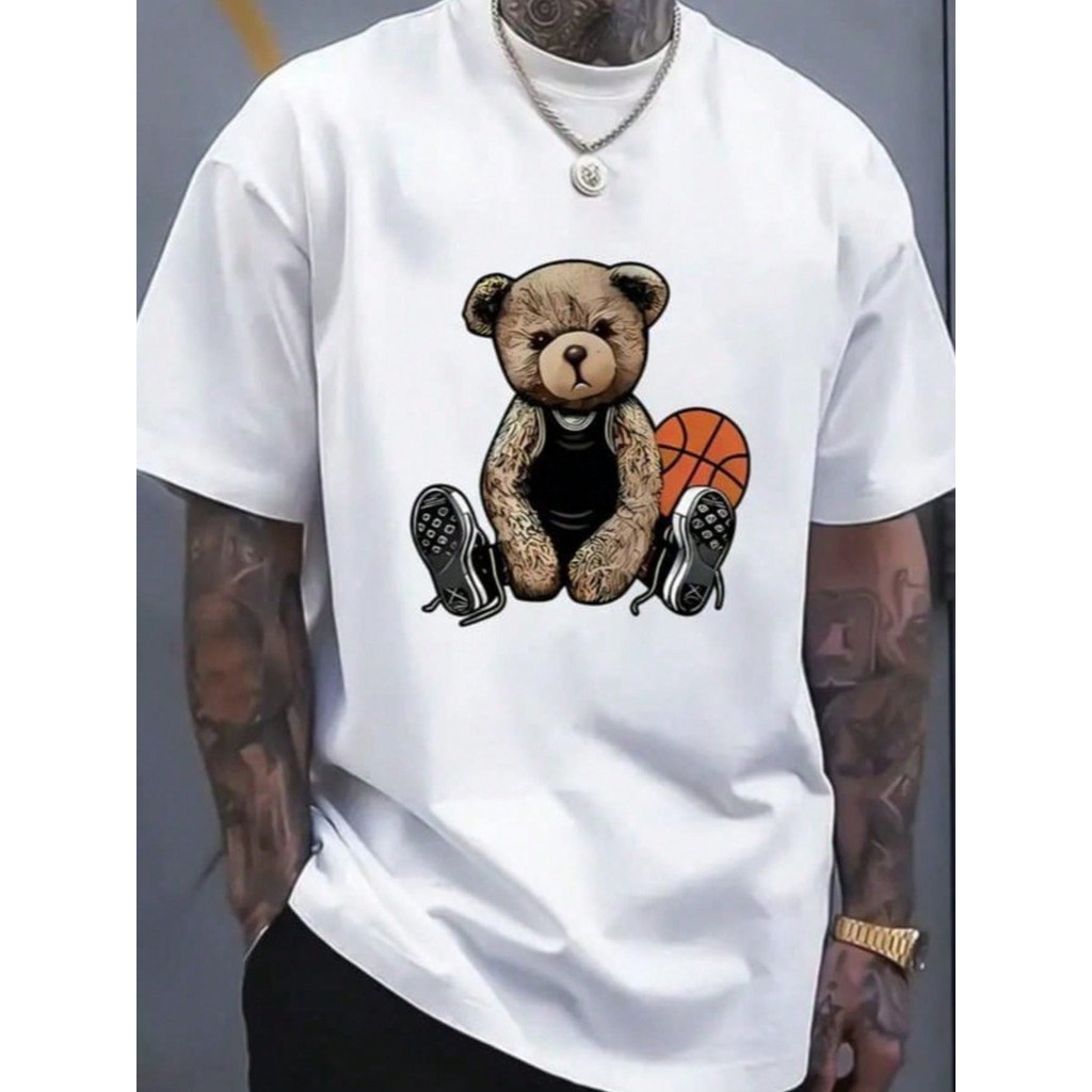 Camiseta Masculina Estampada Urso Basquete Camisa 100% algodão malha 30.1