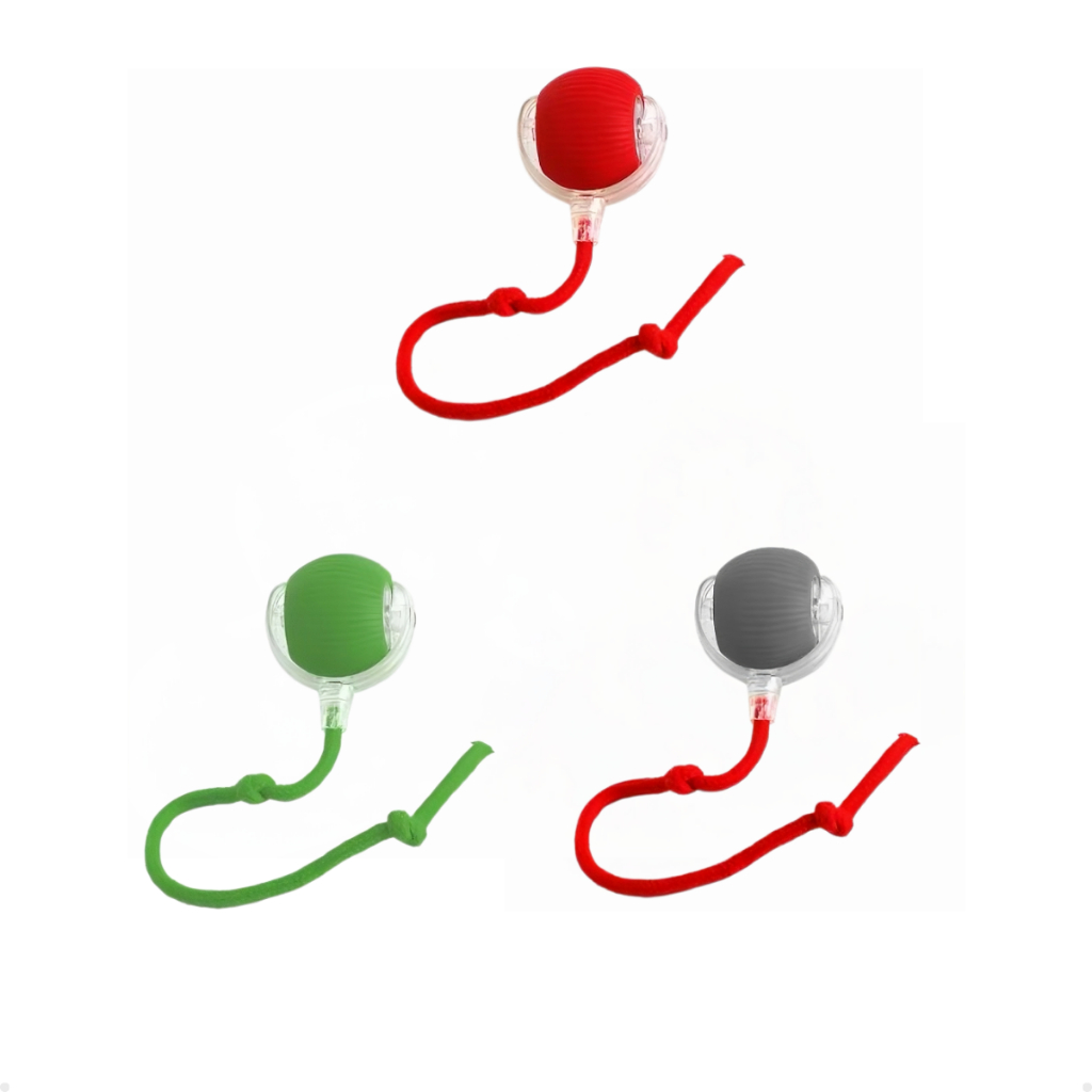 Bolinha Interativa Pet LED Recarregável Com Corda Brinquedo Inteligente Gato Cachorro 3 Modos