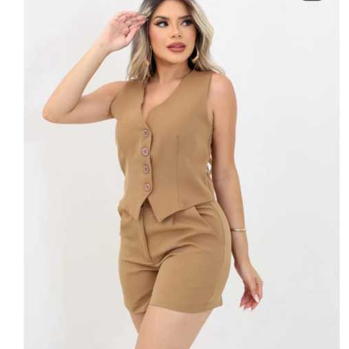 Conjunto social feminino colete com short cargo al