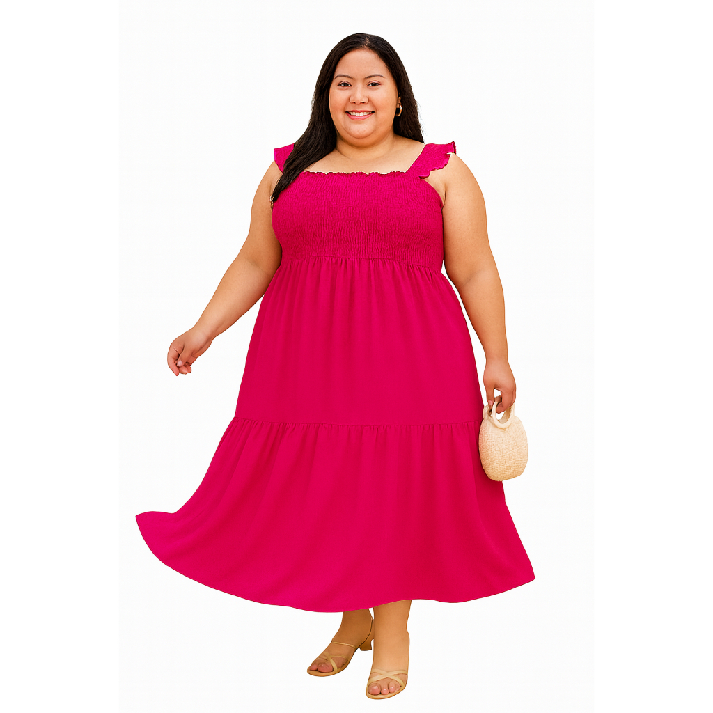 Vestido  Soltinho Lastex Alça Babado Moda Feminina Casual Evangélica Blogueira Verão Elegante Plus S