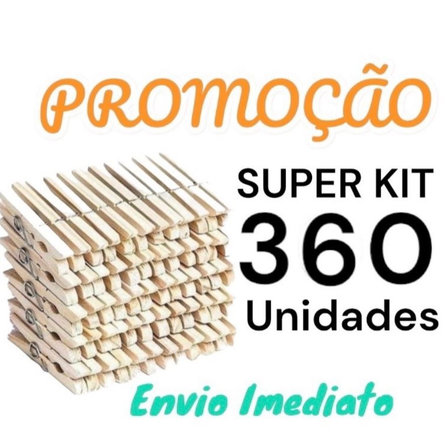 Kit Com 360 Unidades de Pregador, Prendedor de Roupa Gigante, Madeira de Reflorestamento, Pregador D