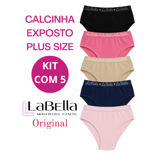 Kit 5 Calcinha Plus Size Cintura Alta Algodão Cot