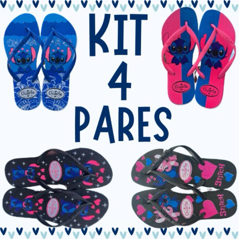 kit 4 pares chinelo estampas sortidas Lilo STITCHI