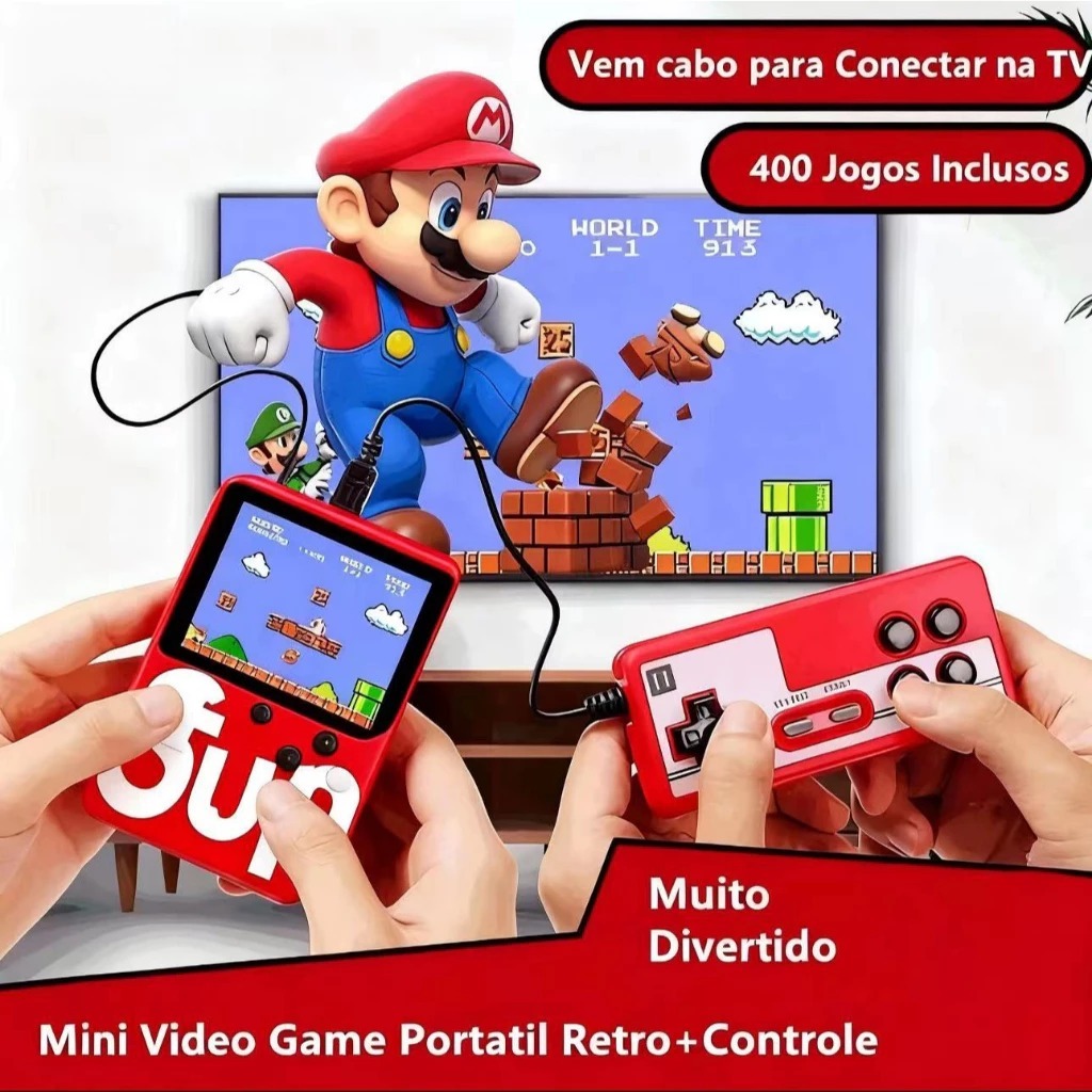 Mini Nintendo videogame portátil 400 jogos super retro clássico jogo antigo dos anos 1980 com contro