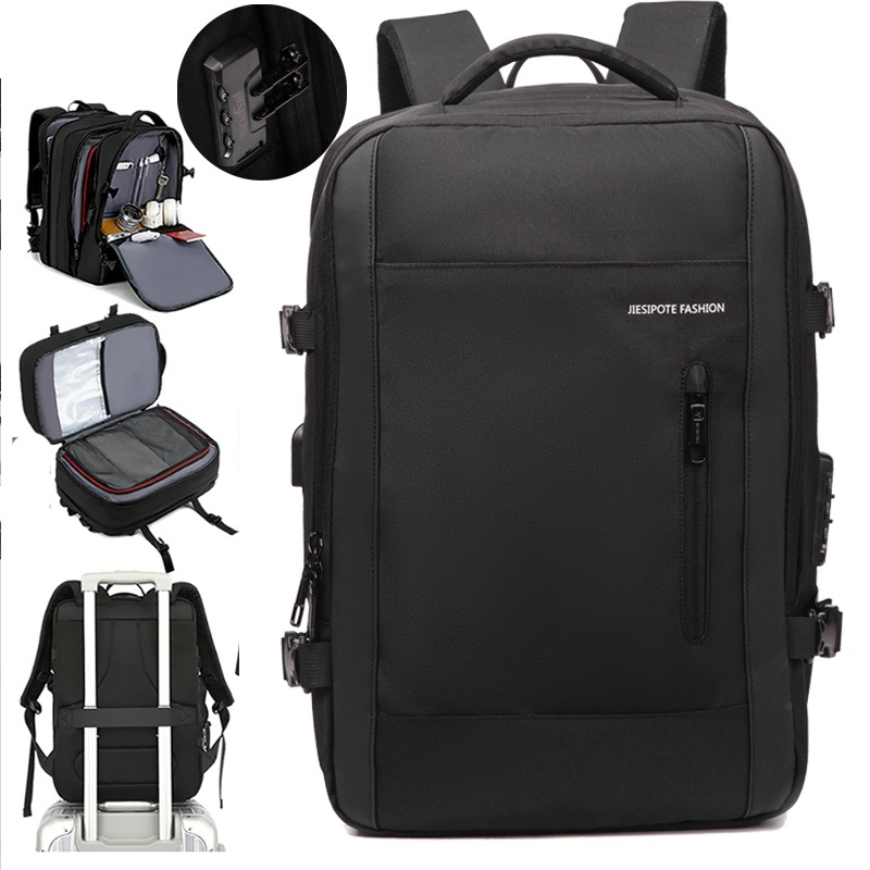 jiesipoteMens trabalho backpack strap expansão capacidade impermeável SUB combinação bloqueio