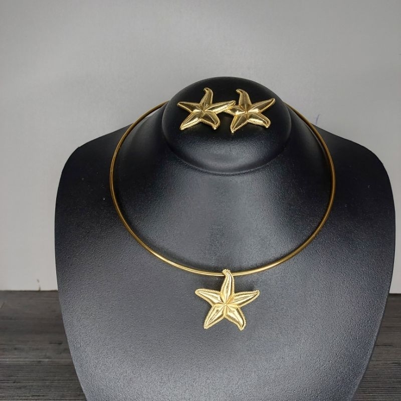 Colar Choker + Brinco Estrela do Mar Dourado