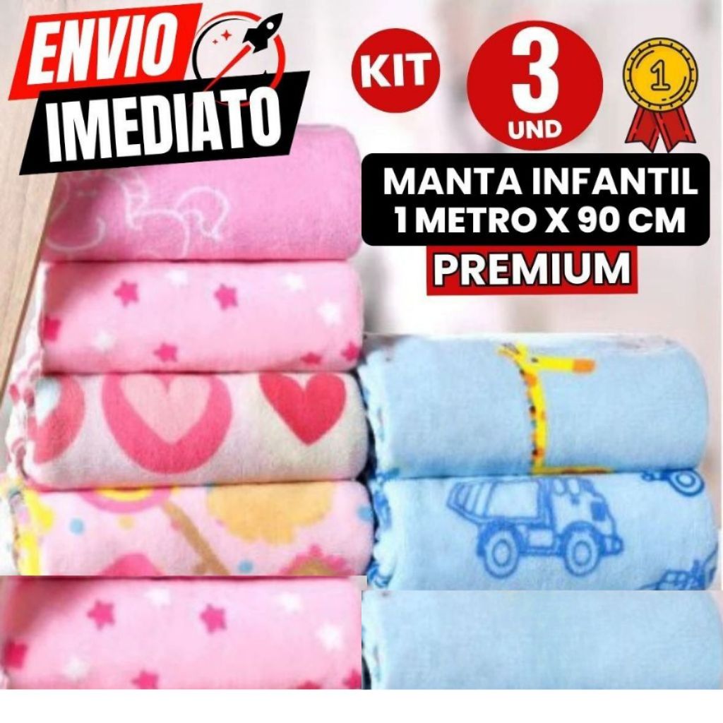 Jogo De 3 2 Manta De bebê Cobertor Do Bebe Mantinha Microfibra Estampada Para Kit Maternidade 1 MT x