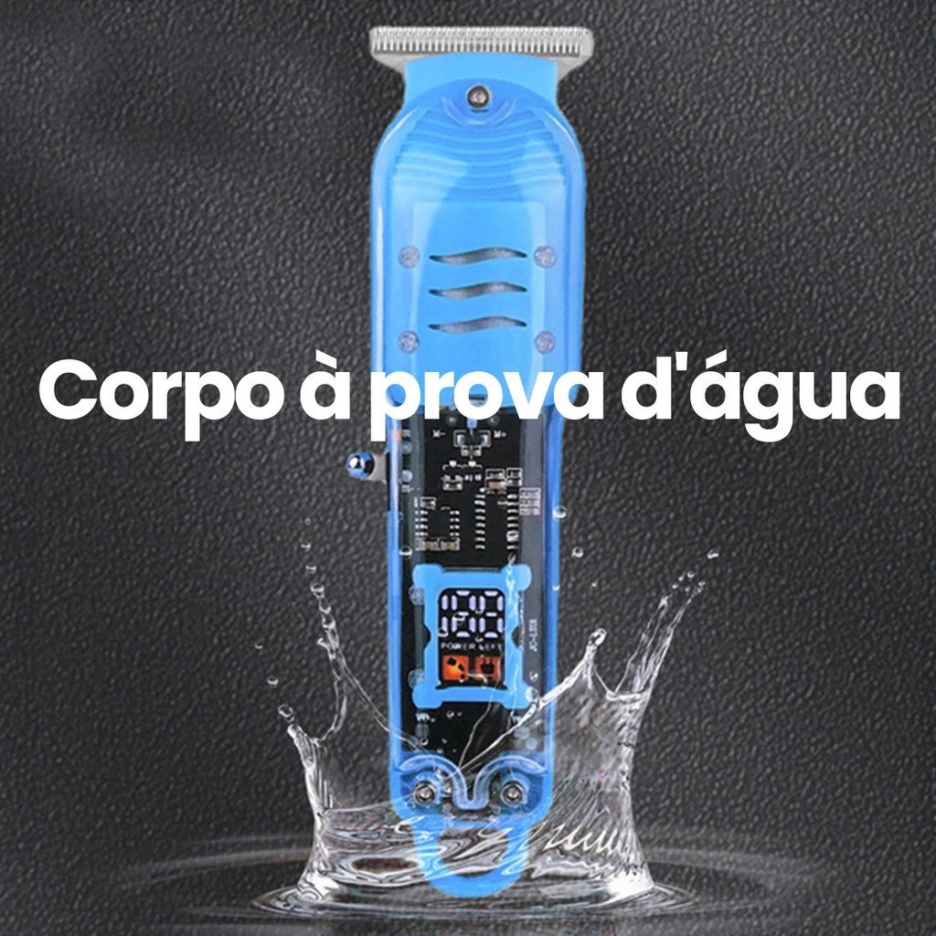Cortador de Cabelo Profissional Sem Fio com Display LCD Inteligente e Barbeador Transparente para Ho