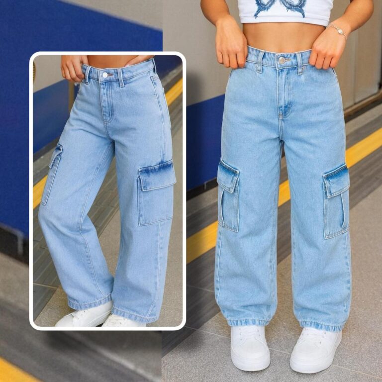 Calça Jeans Infantil  Wide Leg Cargo Black Juveni