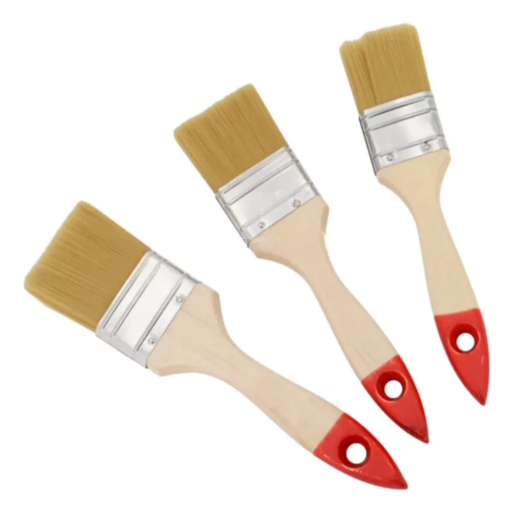 Kit 3 Peça Trincha Pincel Para Pintura Cabo Madeira Multiuso