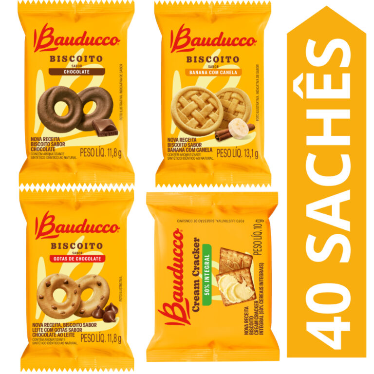 Kit 40 Sachês Biscoito Bauducco Sabores Banana Co