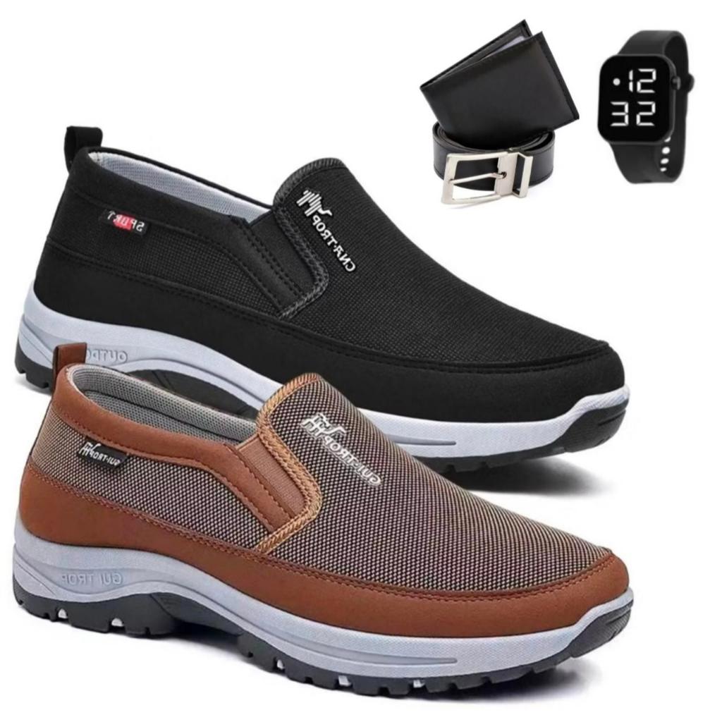 Kit 2 Pares De Tenis Mocasssin Moderno Trilha Aquatico Adventure Ortopedico Costurado Resistente + C