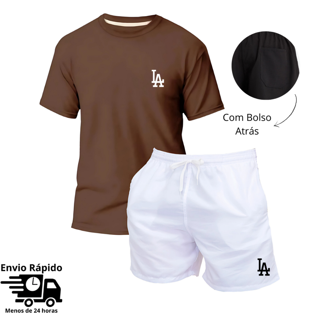 Conjunto Masculino Camiseta Liso + Short Tactel Praia Moda Casual Academia Mauricinho Los Angeles