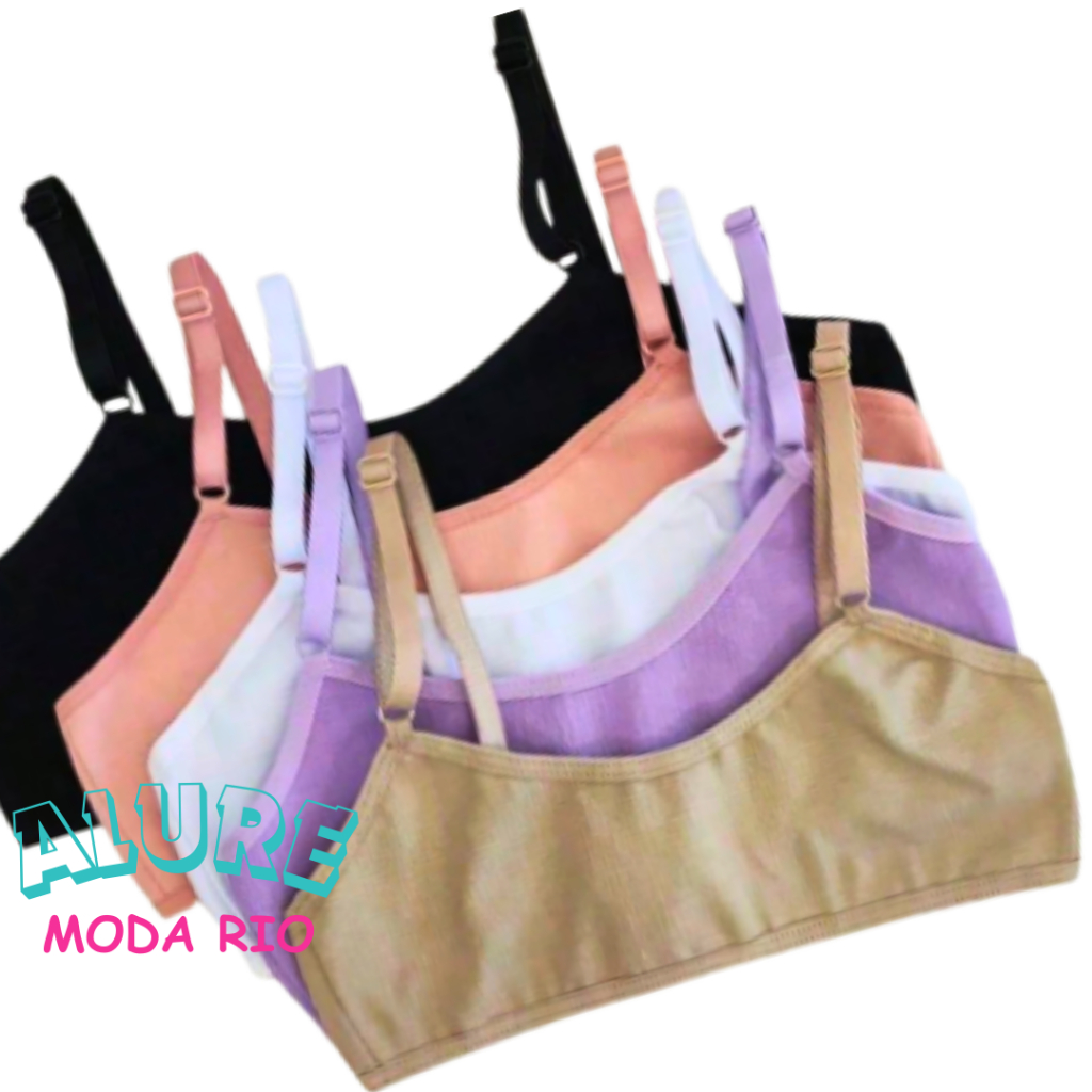 Kit 5/4/3 Sutiãs Top Infantil Juvenil 8 a 14 anos Alça Regulável Cotton Algodão Com Fecho sem Bojo