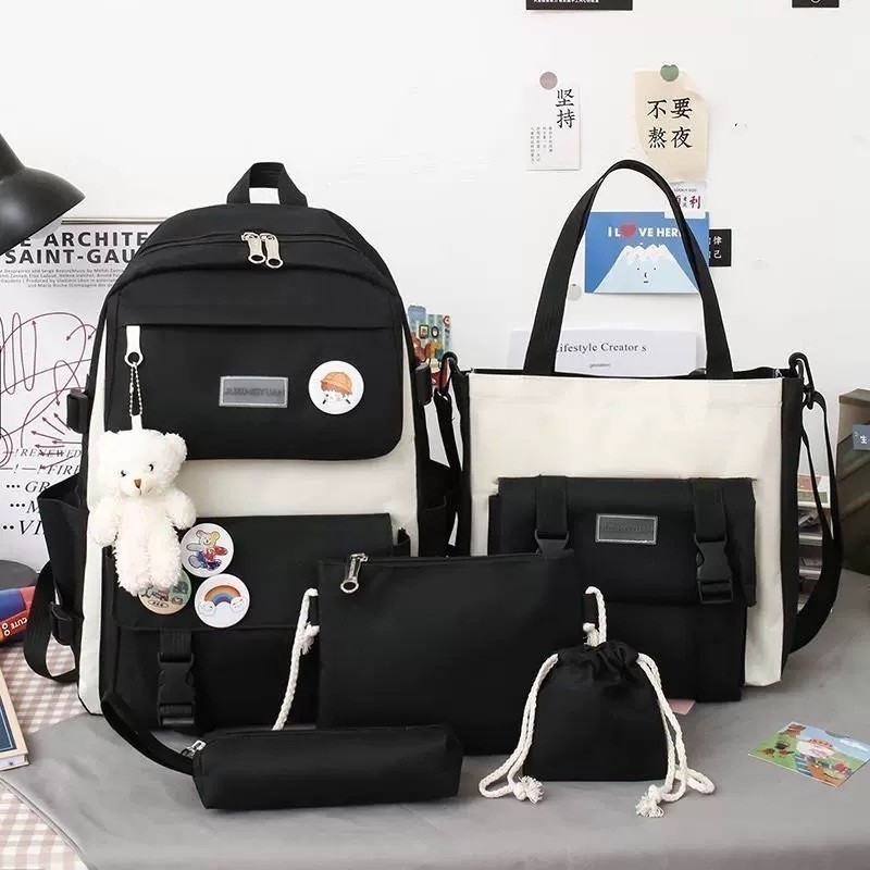 KIT 5 mochila de viagem para estudantes adolescentes e meninas, cores enviadas aleatoriamente